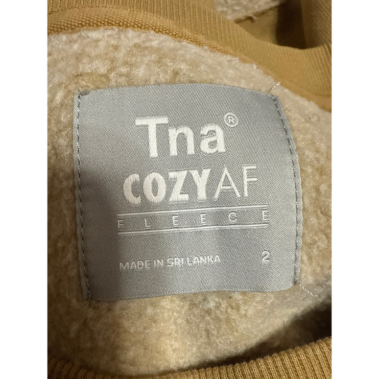 Aritzia TNA Cozy AF Tan Long Sleeve Crew Neck Fleece Lined Crop Sweatshirt Top 2