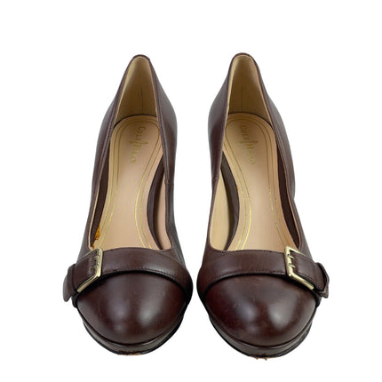 Cole Haan Chelsea Brown Buckle Almond Toe Stiletto Heels Pumps Shoes Size 8.5