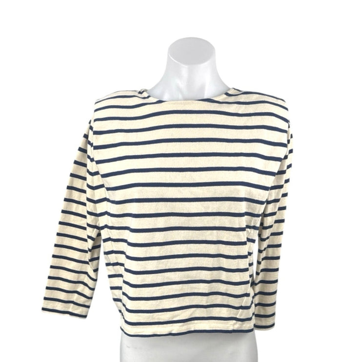 Sezane Women's Cream Navy Blue Striped Knit Long Sleeve T Shirt Tee Top Size XS