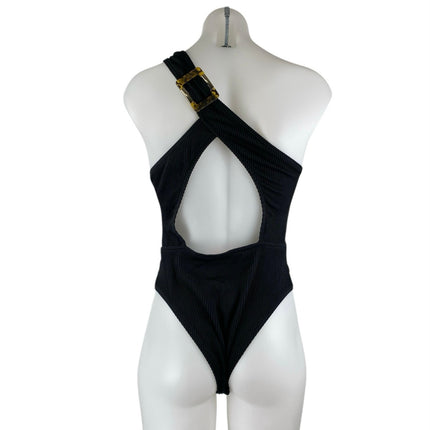 River Island Black Sleeveless One Shoulder Cutout Buckle One piece Swimsuit Sz 8