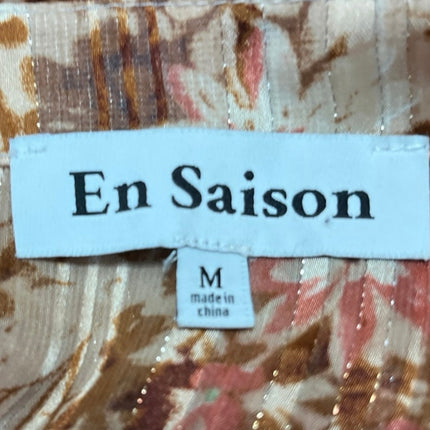 En Saison Multicolor Floral Long Sleeve Pleated Tie Shirt Mini Dress Size M