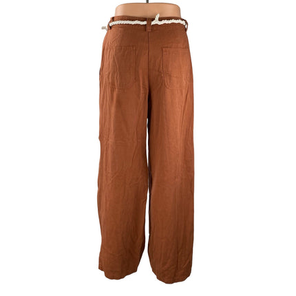 Forever 21 Women's Brown Drawstring Belt Baggy Flare Wide Leg Trousers Pants M
