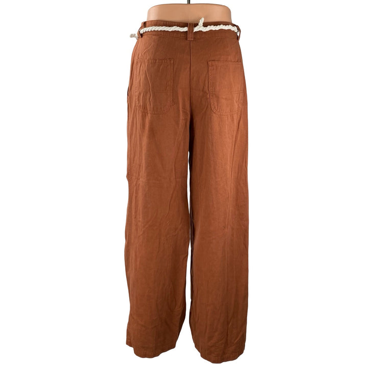 Forever 21 Women's Brown Drawstring Belt Baggy Flare Wide Leg Trousers Pants M