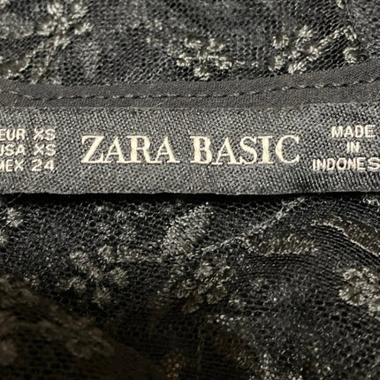 Zara Women's Black Floral Mesh Sheer Half Sleeve Pullover Blouse Top Size XS