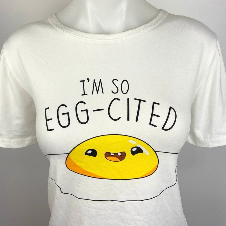 Unbranded White I'm So Egg-Cited Graphic Short Sleeve T Shirt Tee Top Size M