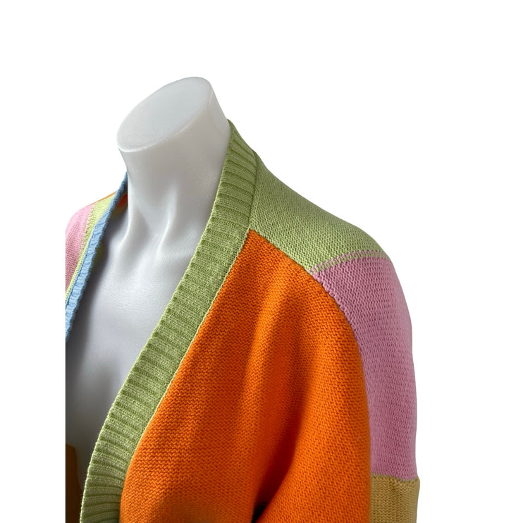 LA Hearts Women's Color Block Chunky Knit Balloon Sleeve Cardigan Sweater Top L