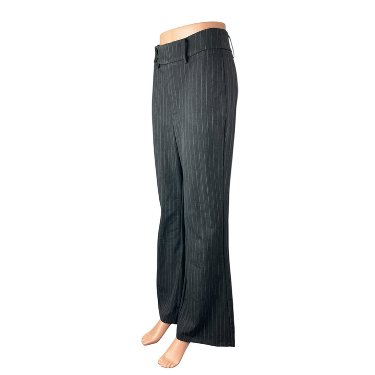Commense Womens Black Pinstriped High Rise Flared Bootcut Trousers Pants Size XS