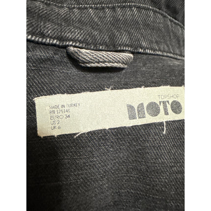 Topshop Moto Womens Black Button Down Long Sleeve Denim Jeans Coat Jacket Size 2