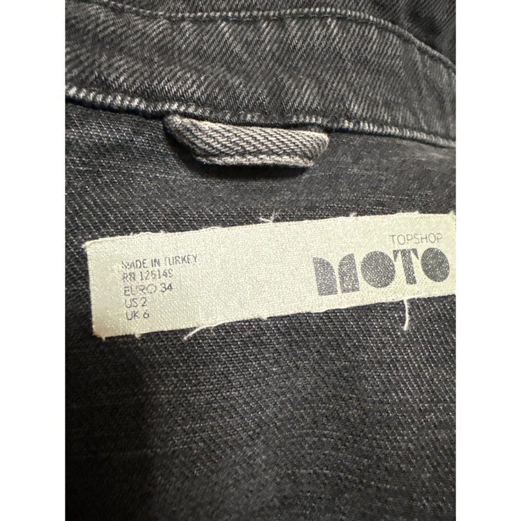 Topshop Moto Womens Black Button Down Long Sleeve Denim Jeans Coat Jacket Size 2