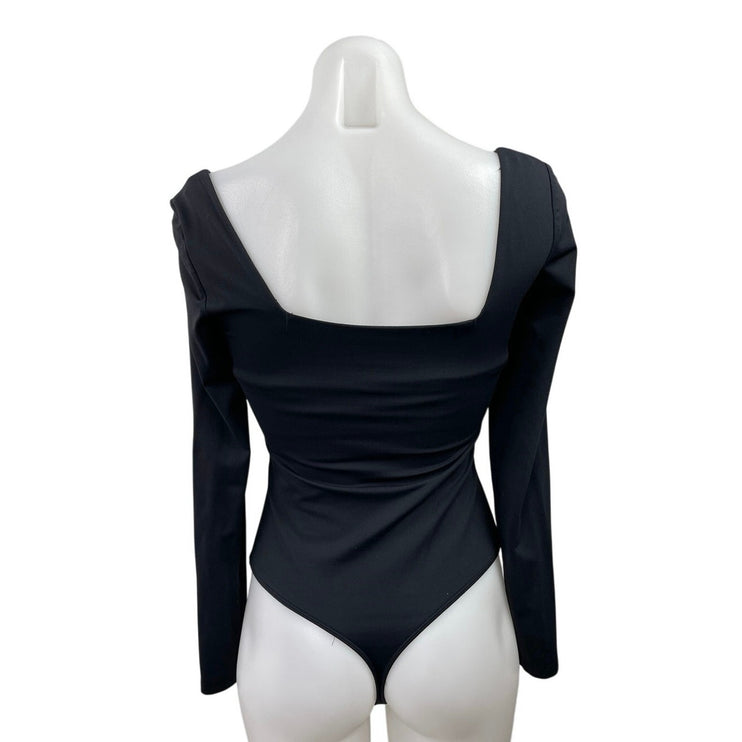 Aritzia Babaton Black Square Neck Long Sleeve Thong T Shirt Bodysuit Top Size S