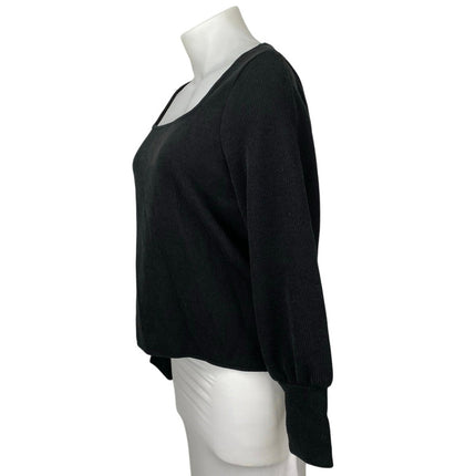 Madewell Womens Black Ribbed Square Neck Long Puff Sleeve Sweater Blouse Top XXL