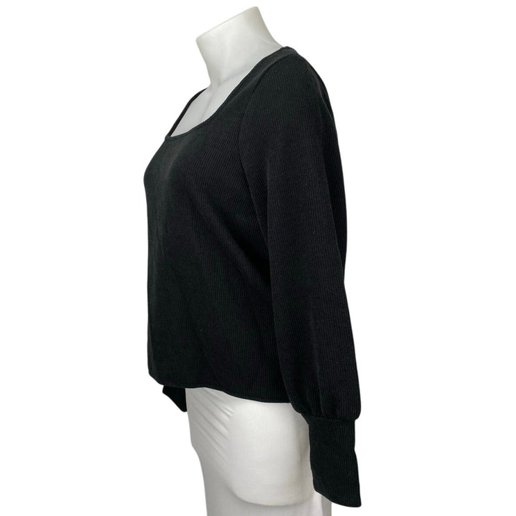 Madewell Womens Black Ribbed Square Neck Long Puff Sleeve Sweater Blouse Top XXL