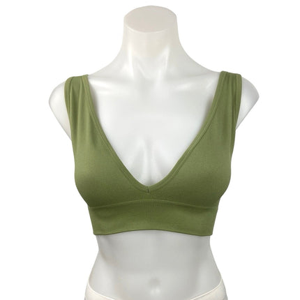 WeWoreWhat Green Deep V Sleeveless Open Back Sports Bra Top Size S