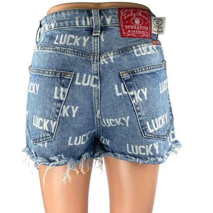 Lucky Brand Women's Blue Logo Print Cut-Off High Rise Denim Jean Shorts Size 26