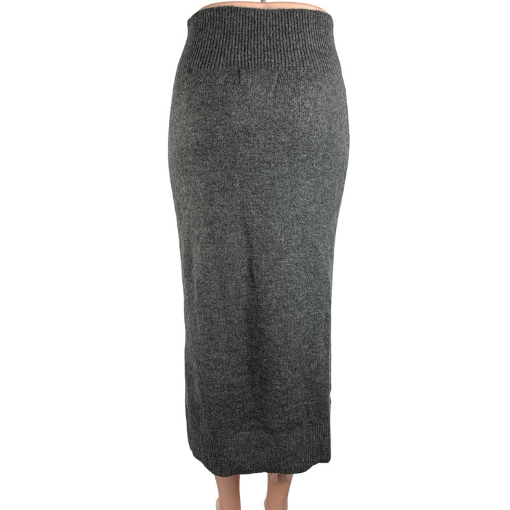 MNG Dark Gray High Waisted Wool Blend Knit Pull On Pencil Midi Skirt Size S