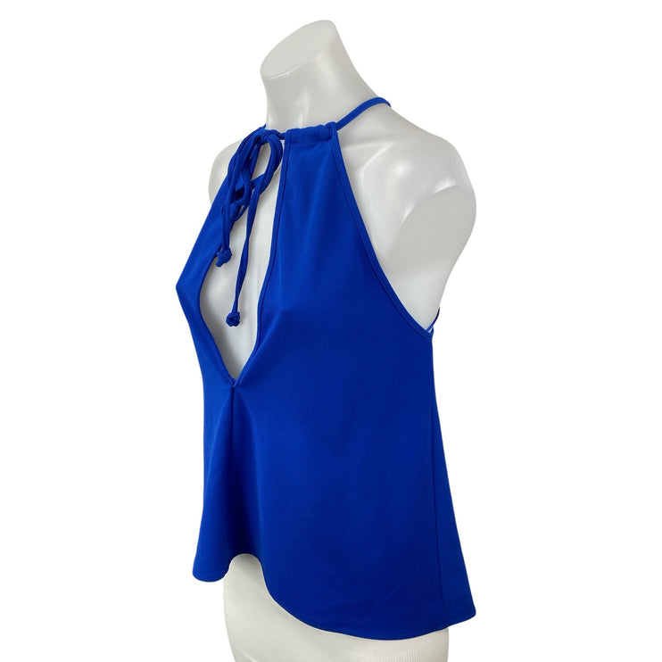 The Fifth Women's Blue High Neck Sleeveless Cutout Plunge Tank Blouse Top Size S