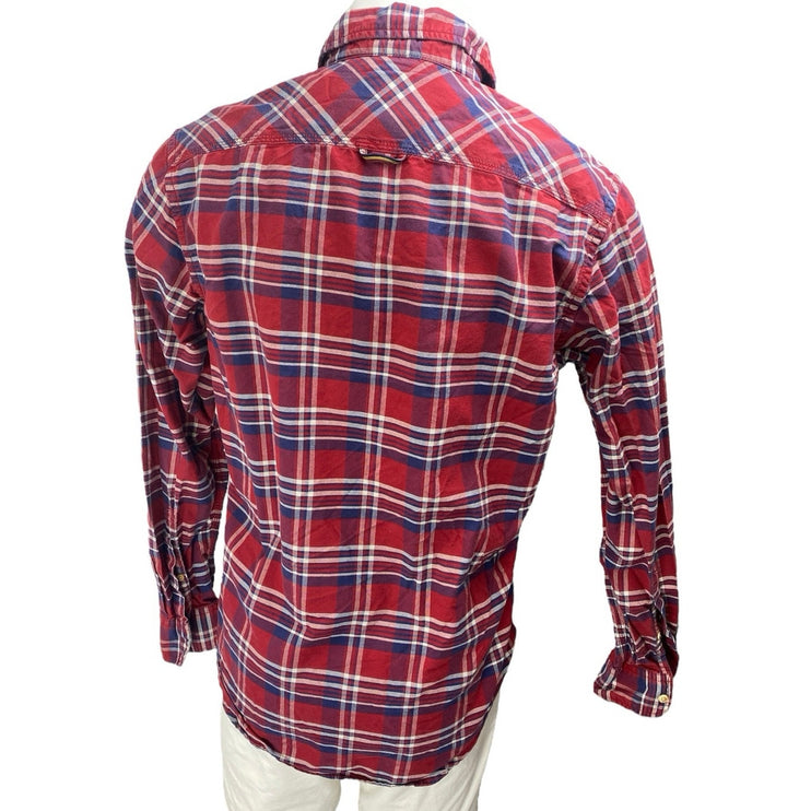 Indian Terrain Chiseled Men's Red Plaid Long Sleeve Button Up Shirt Top Size L