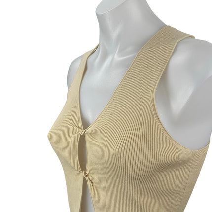MNG Mango Beige Ribbed Sleeveless Twist Front Cami Tank Cardigan Sweater Vest M