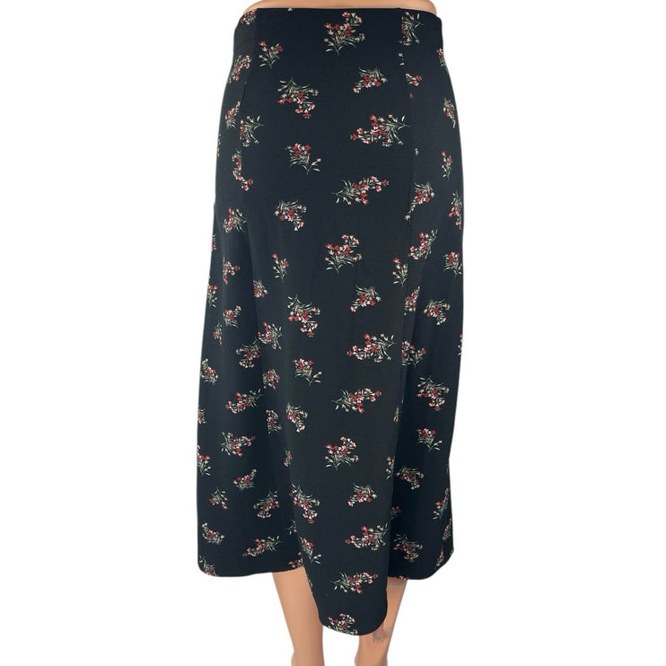 Abercrombie & Fitch Black Floral High Waist Midi High Slit A-Line Skirt Size XXS