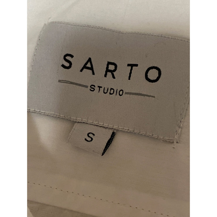 Sarto White Beaded Button Down Heart CutOut Long Sleeve Shirt Blouse Top Size S