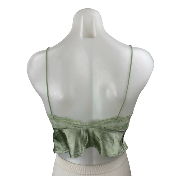 Princess Polly Isolind Women's Green Satin Lace Sheer Sleeveless Cami Tank Top 2