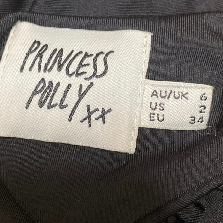 Princess Polly Black Ribbed Sleeveless Cutout Mock Neck Tank Bodysuit Top Size 2