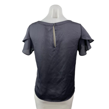 Banana Republic Black Silky Satin Flutter Sleeve Scoop Neck T-Shirt Blouse Top S
