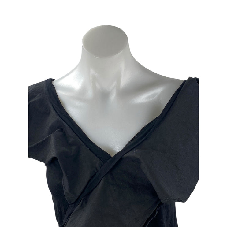 Pookie & Sebastian Womens Black Ruffle Sleeve Faux Wrap V Neck Blouse Top Size S