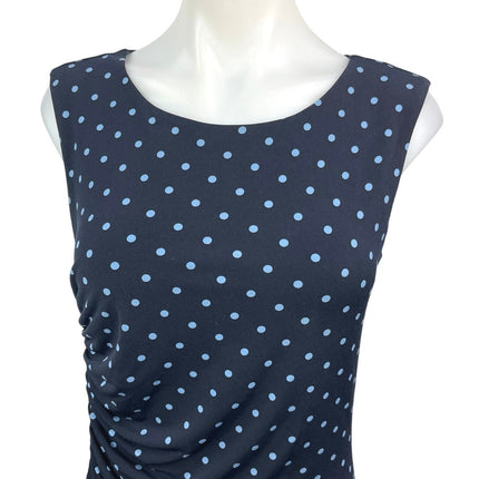 Vince Camuto Navy Blue Polka Dots Sleeveless Ruched Knit Midi Bodycon Dress XS