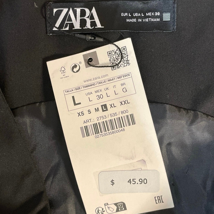 NEW Zara Women's Black Sleeveless V Neck Button Down Cropped Vest Top Size L