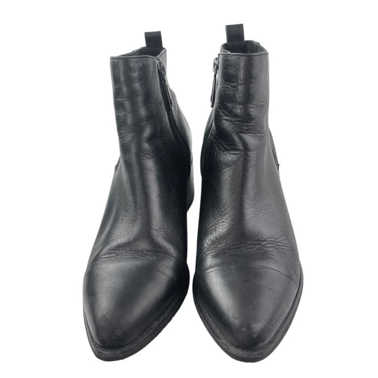 Blondo Elvina Women's Black Leather Zip Pointed Toe Block Heels Ankle Boots 8.5M