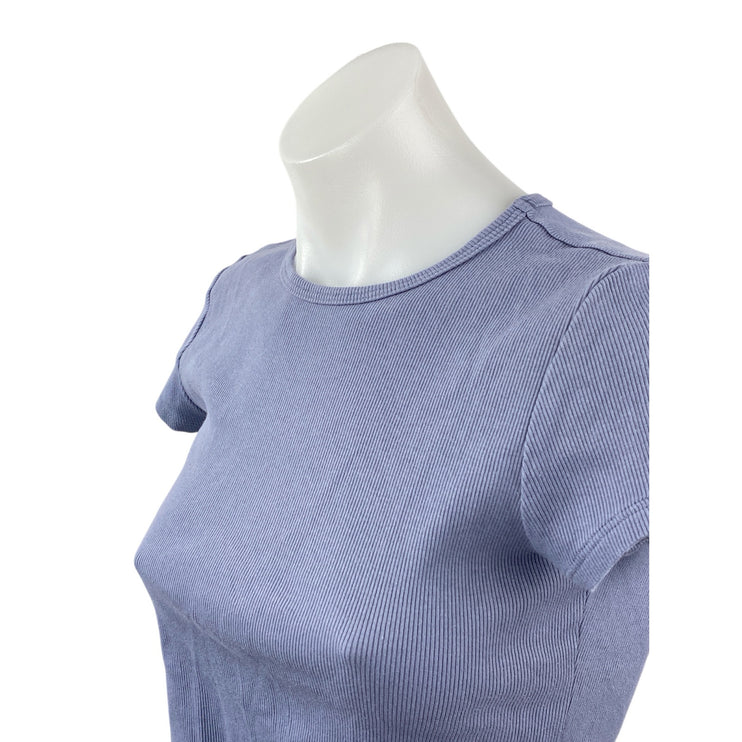 Reformation Purple Blue Ribbed Knit Short Sleeve Crew Neck Crop Baby Tee Top M