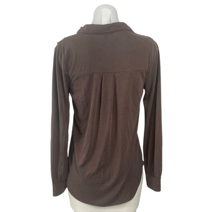 Green Envelope Women's Brown Soft Knit Long Sleeve Button Down Shirt Top Size S