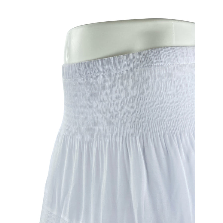 Nashalyly Women's White Elastic Waist Ruffled Tiered Maxi Flare A-Line Skirt XL
