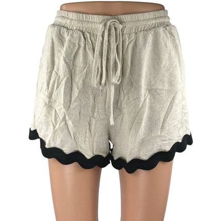 Anniewear Women's Beige Black Scalloped Hem Drawstring Lounge Shorts Size S