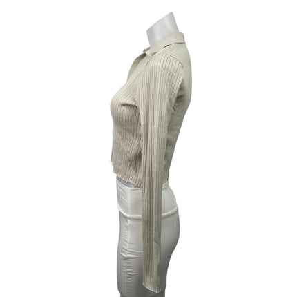 Calvin Klein Jeans White Rib Knit Long Sleeve Collared Sweatshirt Sweater top S