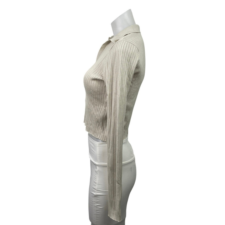 Calvin Klein Jeans White Rib Knit Long Sleeve Collared Sweatshirt Sweater top S