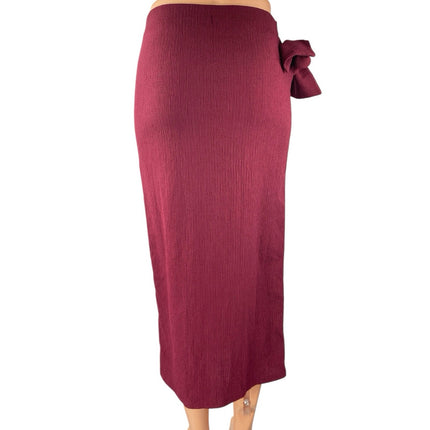 Stradivarius Women's Red Bow Tie High Waist Midi Straight Pencil Wrap Skirt Sz S