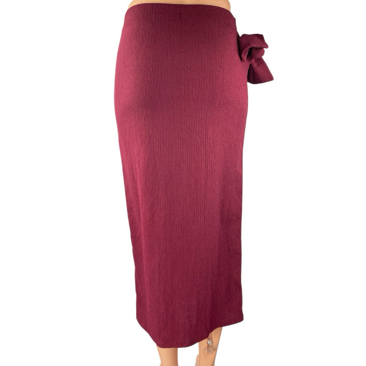 Stradivarius Women's Red Bow Tie High Waist Midi Straight Pencil Wrap Skirt Sz S