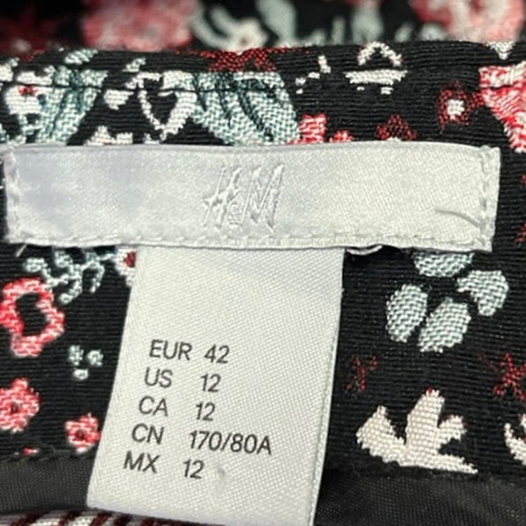 H&M Women's Black Multicolor Floral High Waisted Pencil Mini Skirt Size 12