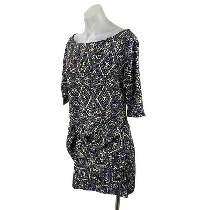 Zara Black Aztec Geometric Printed Short Sleeve Mini Twist Shift Sheath Dress S