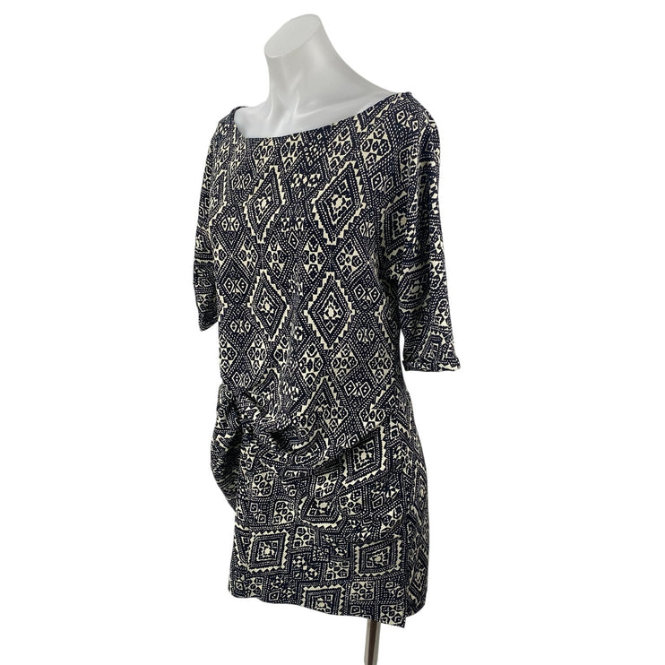 Zara Black Aztec Geometric Printed Short Sleeve Mini Twist Shift Sheath Dress S