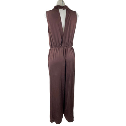 Lascana Womens Brown Sleeveless Turtleneck Cutout Back Wide Leg Jumpsuit Size 10