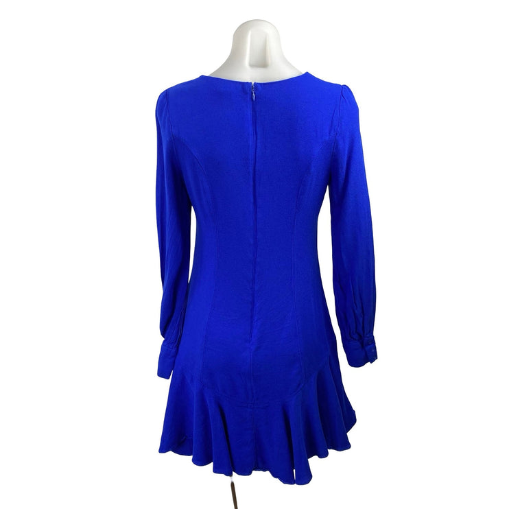 Bar III Women's Royal Blue Ruffled Long Sleeve Mini Flare Skater A-Line Dress 2