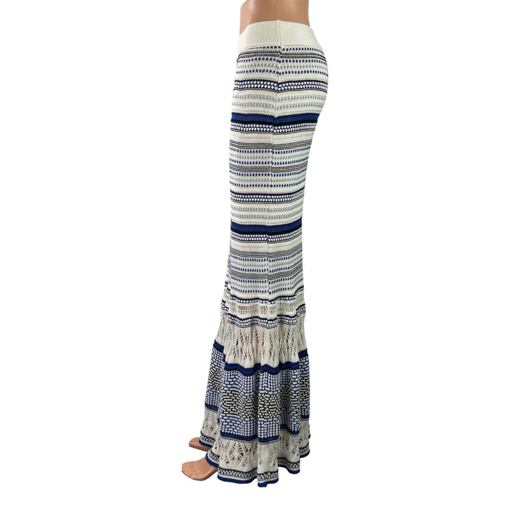 Anthropologie Cecilia Prado Blue White Striped Crochet Pencil Maxi Skirt Size SP