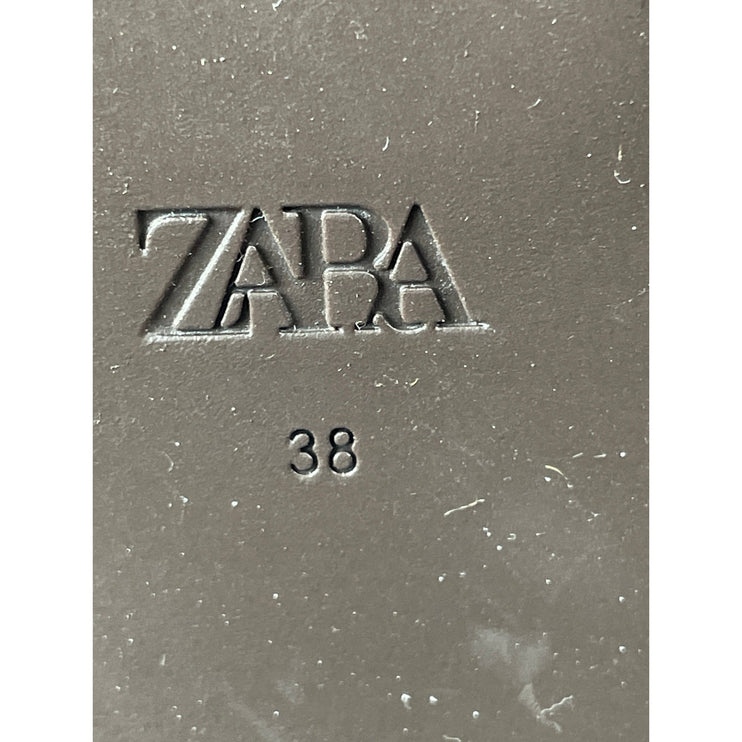 Zara Women's Tan Black Colorblock Suede Leather Mid Heeled Buckle Boots Size 8