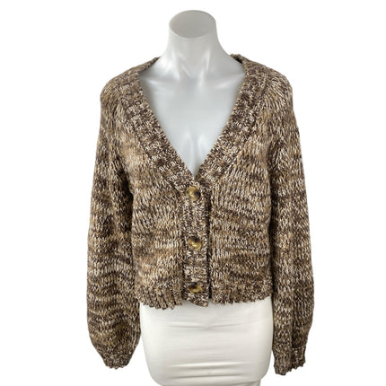 Z Supply Este Women's Brown Long Sleeve Button Down Crop Cardigan Sweater Top S