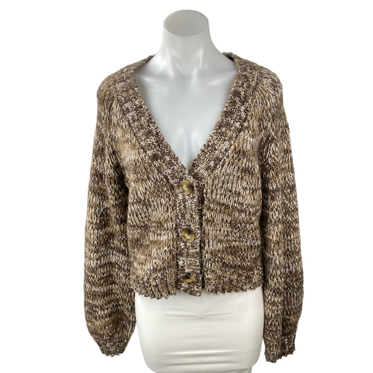 Z Supply Este Women's Brown Long Sleeve Button Down Crop Cardigan Sweater Top S