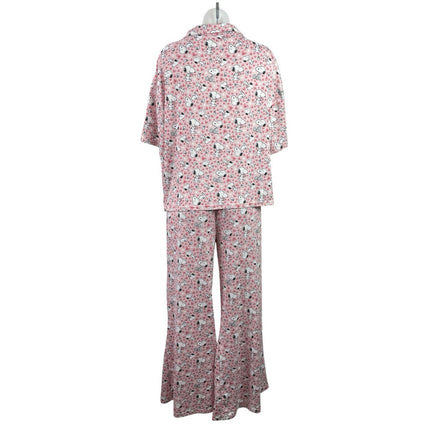 Munki Munki Peanuts Pink Short Sleeve Button Pants Sleepwear Pajamas Set Size M