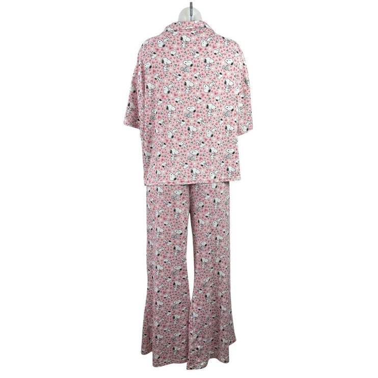 Munki Munki Peanuts Pink Short Sleeve Button Pants Sleepwear Pajamas Set Size M